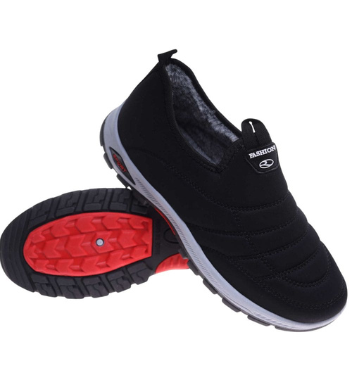 Wsuwane sneakersy męskie z ociepleniem Czarne /F5-1+h2 18249 T386/
