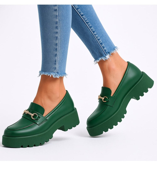 Zielone półbuty na platformie loadersy /G9-3 18045 T130/