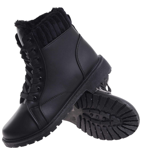 Zimowe czarne botki trapery futerko Czarne /D2-2 18518 T319/
