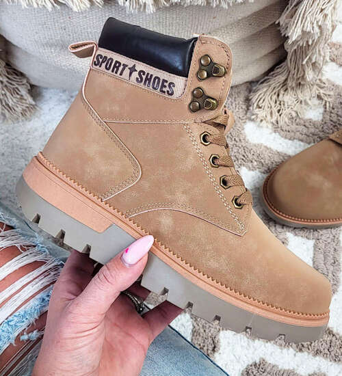 Karmelowe damskie trapery z kożuszkiem /G8-2 15269 T349/ Karmelowe damskie trapery z kożuszkiem /G8-2 15269 T349/