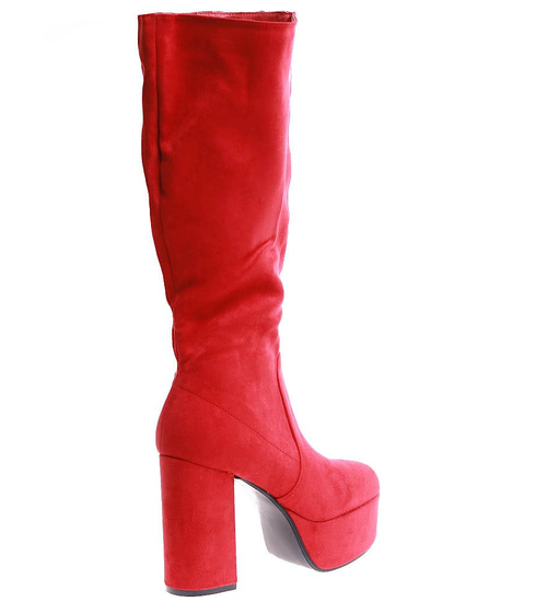 Czerwone kozaki na obcasie i platformie /G10-3 17154 T288/