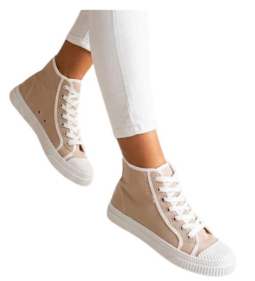 Wysokie sznurowane trampki damskie Khaki /G3-3 15689 T134/