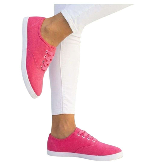 Sznurowane tenisówki damskie fuksja /D2-3 16254 T099/