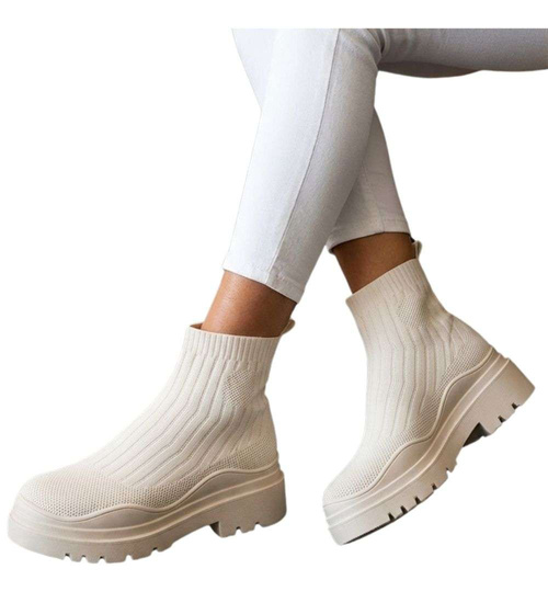 Beżowe trampki damskie na platformie /C1-2 13377 T292/