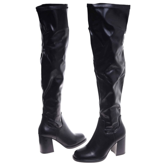 Czarne kozaki muszkieterki na obcasie /A5-2 18291 T585/