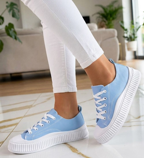 Sznurowane niebieskie trampki na platformie /A1-3 12279 S293/