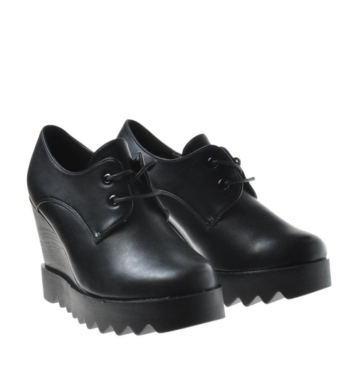 Damskie botki na koturnie Czarne /F8-3 9490 S233/