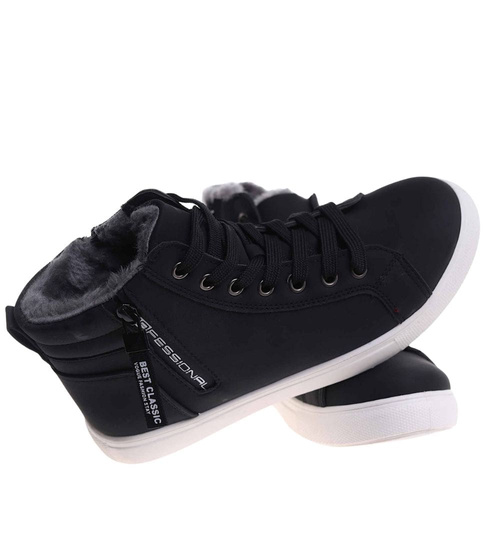 Czarne zimowe trampki z futerkiem /E1-1 18495 T315/