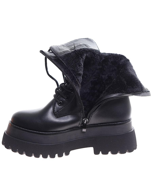 Czarne damskie botki glany trapery na platformie /F1-2 16957 T966/