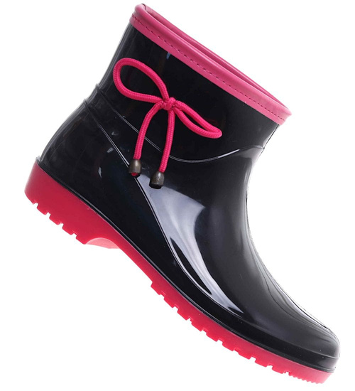 Kalosze damskie czarno różowe gumiaki /A4-1 18174 T352/