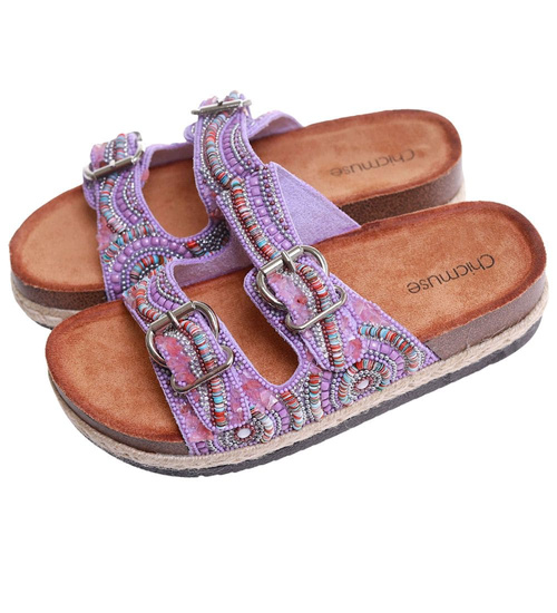 Fioletowe klapki damskie na niskiej platformie /G13-2 17687 G289/