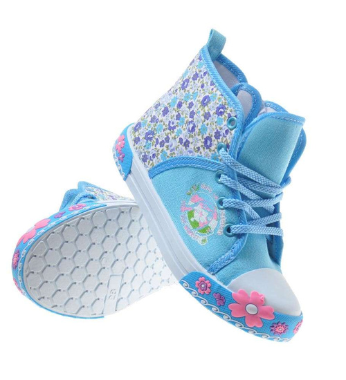 Wysokie wiosenne trampki dziecięce niebieskie w kwiatki /E1-2 7552 S089/