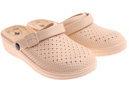 Beżowe kryte ażurowe klapki damskie /F3-1 17907 T189