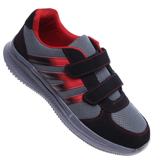 Czarno czerwone buty sportowe na rzepy /A10-1 18159 T299/