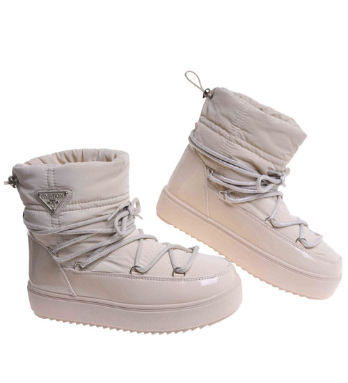 Ocieplane śniegowce damskie Beżowe /F7-2 18570 W343/