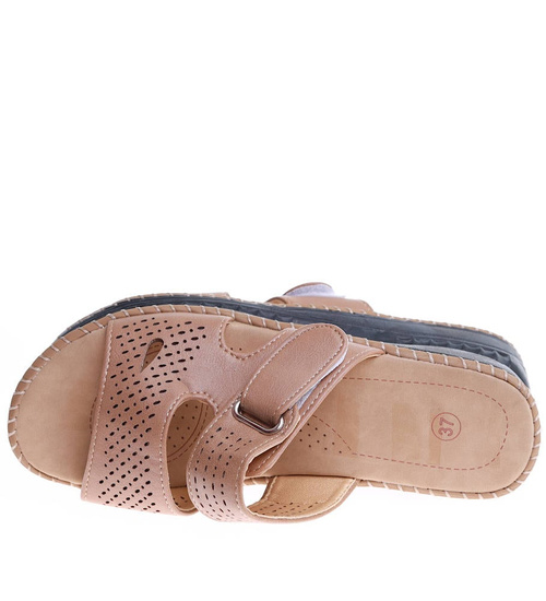 Khaki damskie klapki na płaskim obcasie /G9-2 16116 T280/