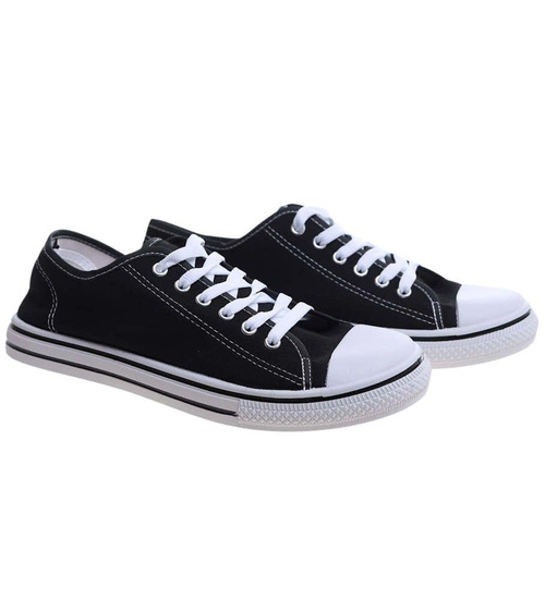 Sznurowane czarne trampki męskie /C6-1 13757 T291/