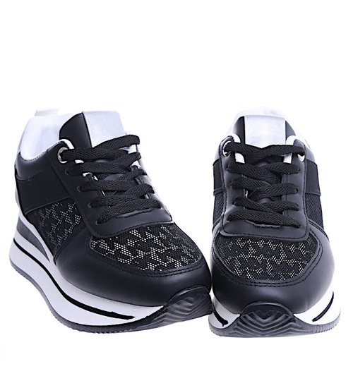 Czarne trampki sneakersy damskie na koturnie /D6-1 14787 T382/