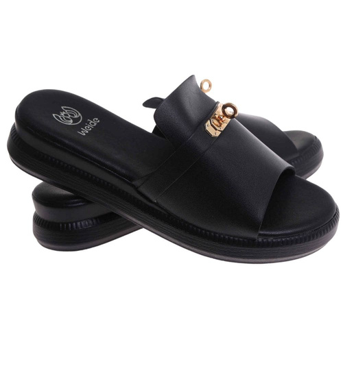 Klapki damskie czarne na platformie /C7-3 17775 T232/