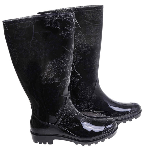 Kalosze damskie Czarne wysokie gumiaki z wzorem /G12-1 17780 T345/