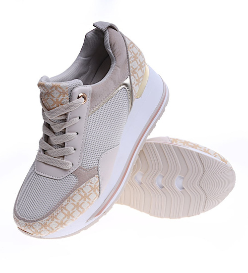 Beżowe trampki sneakersy na niskim koturnie /D1-2 13915 T396/