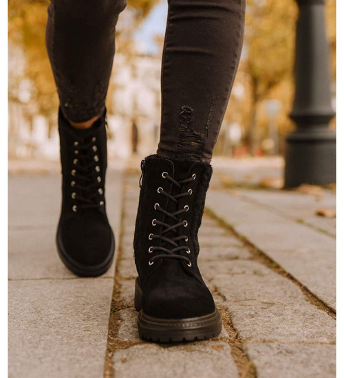 Zimowe botki trapery czarne /F3-2 18502 T440/