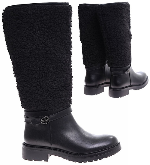 Czarne kozaki płaskie kozaki damskie /E9-1 16918 G285/