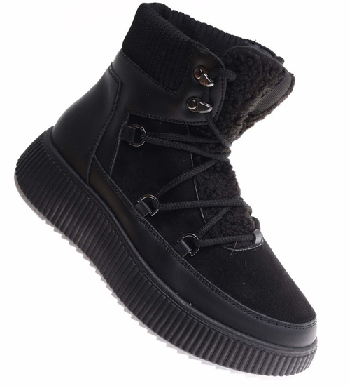 Damskie czarne śniegowce na platformie /F1-2 17084 G386/