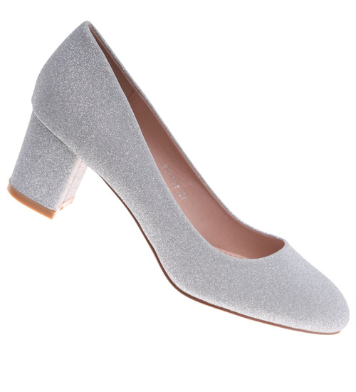 Wizytowe srebrne czółenka na klocku /G11-2 18632 T357/