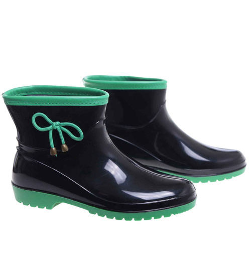 Kalosze damskie czarno zielone gumiaki /E2-1+H2 18286 T352/