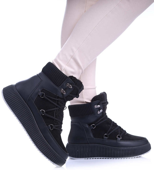 Damskie czarne śniegowce na platformie /F1-2 17084 G386/