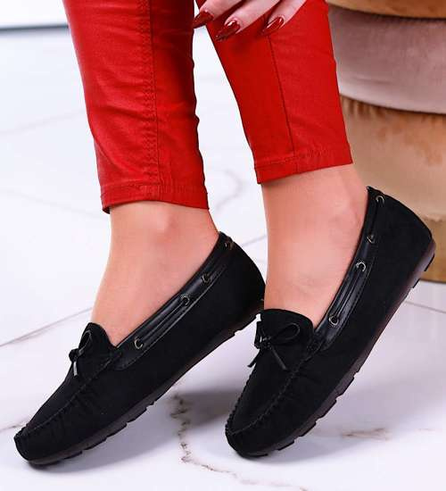 Zamszowe czarne balerinki lordsy /E7-3 13308 T320/