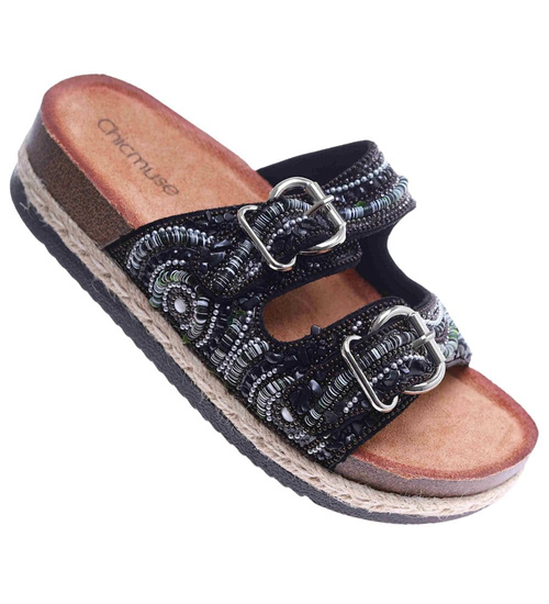 Czarne klapki damskie na niskiej platformie /C6-2 17686 G289/