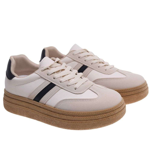 Beżowe buty sportowe na platformie /C6-1 18809 W277/