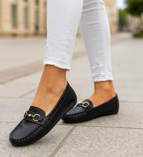 Wsuwane czarne baleriny lordsy z ozdobą /H2 18471 W7-38/