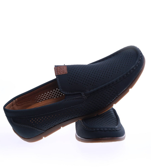 Męskie półbuty mokasyny Granatowe /B1-1 14213 S398/