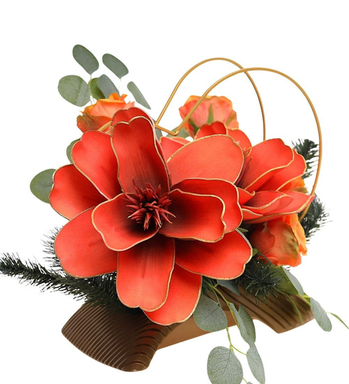 Duży stroik Pomarańczowe kwiaty KOMP144 M700