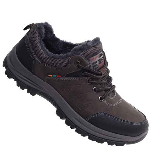 Grubo ocieplone wiązane buty trekkingowe Brązowe /A1-1 18449 T582/