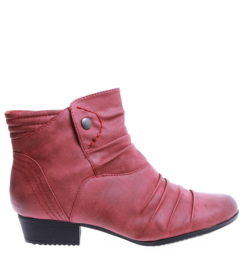 Damskie bordowe botki na niskim obcasie / G13-2 12778 T240/