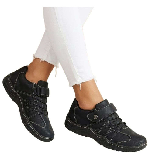 Czarne półbuty damskie na rzep /C2-2 14659 T281/