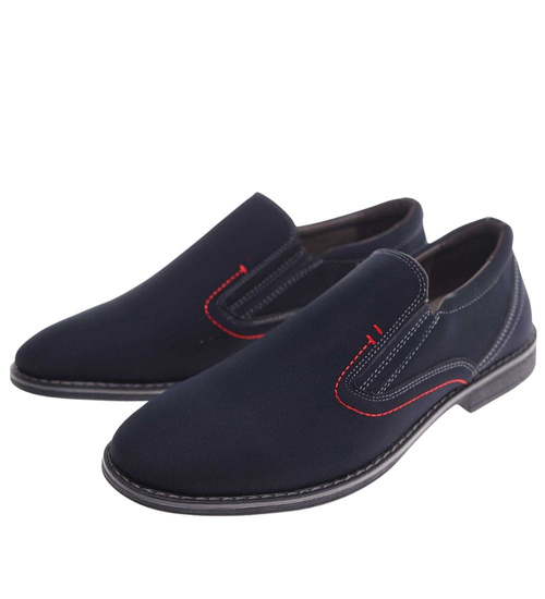 Wsuwane męskie półbuty granatowe pantofle /B4-2 15301 T356/