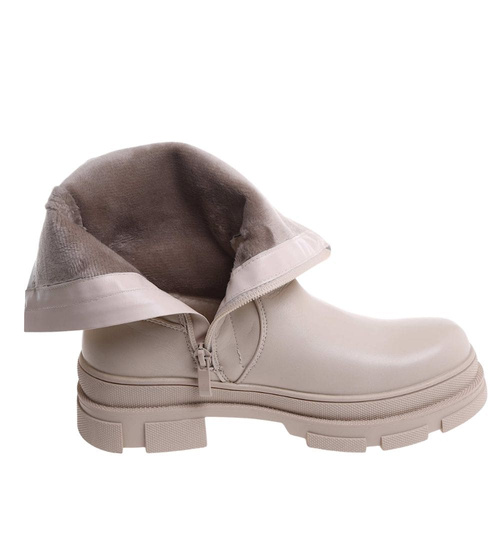 Beżowe zimowe botki workery na platformie /F9-2 18528 T288/