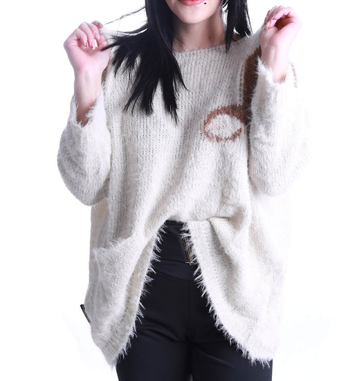 Oversizowy beżowy damski sweter Minouu /H UB716 L109/