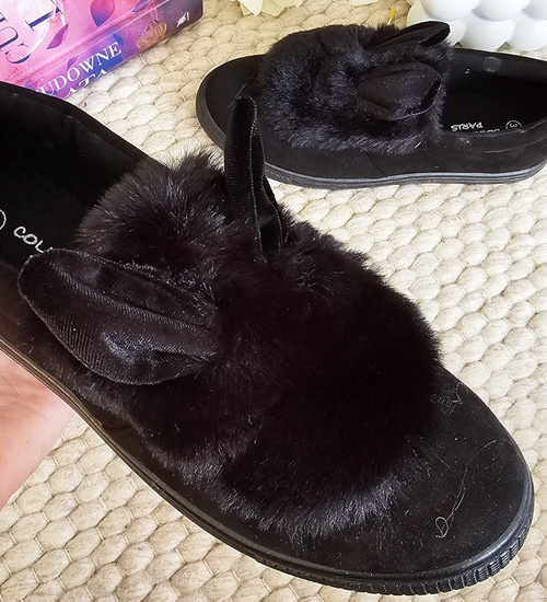 Wsuwane czarne zamszowe trampki z uszami slip on /E1-2 15624 T037/