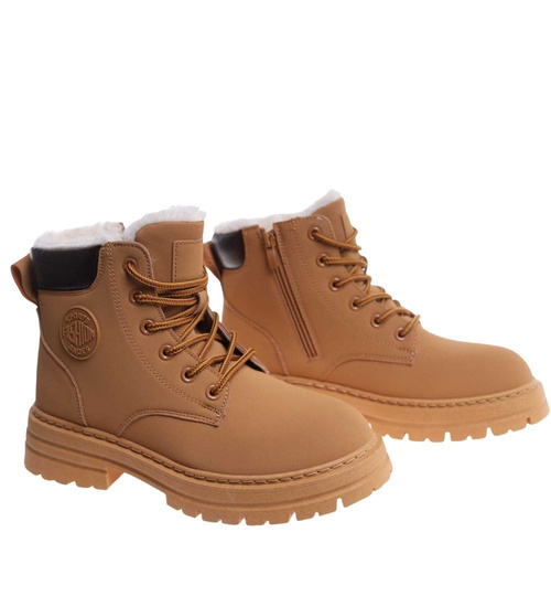 Karmelowe botki trapery z ociepleniem /G7-1 18452 T342/