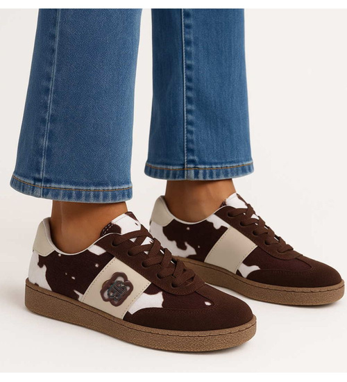 Brązowe wiązane sneakersy buty sportowe /G9-3 18024 T683