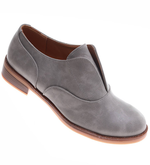 Wsuwane szare półbuty damskie /E2-2 16850 G158/