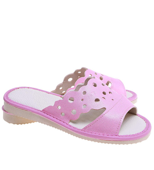 Różowe ażurowe domowe klapki kapcie /A10-1 16170 S165/