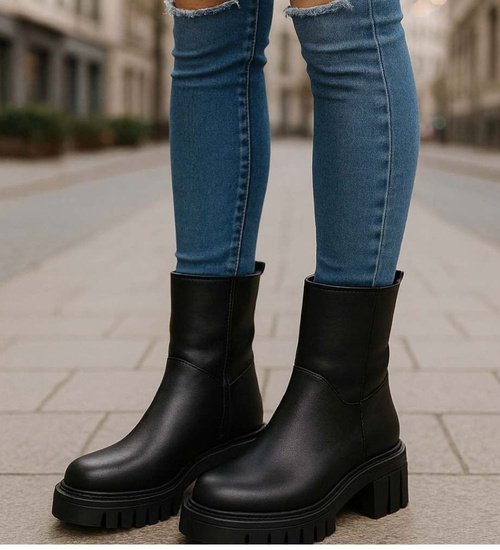 Wysokie czarne botki damskie z ociepleniem /F3-3 18230 T313/