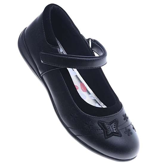 Czarne dziewczęce balerinki z paskiem na rzep CZARNE /G2-3 7584 S191/